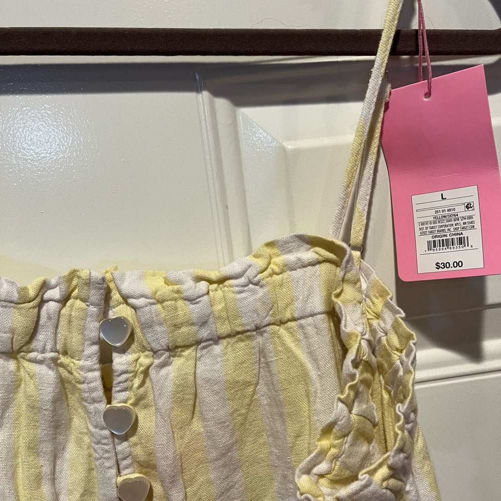 Stoney Clover Lane Linen Jumpsuit - Yellow & White - Size Large - Picture 5 of 10